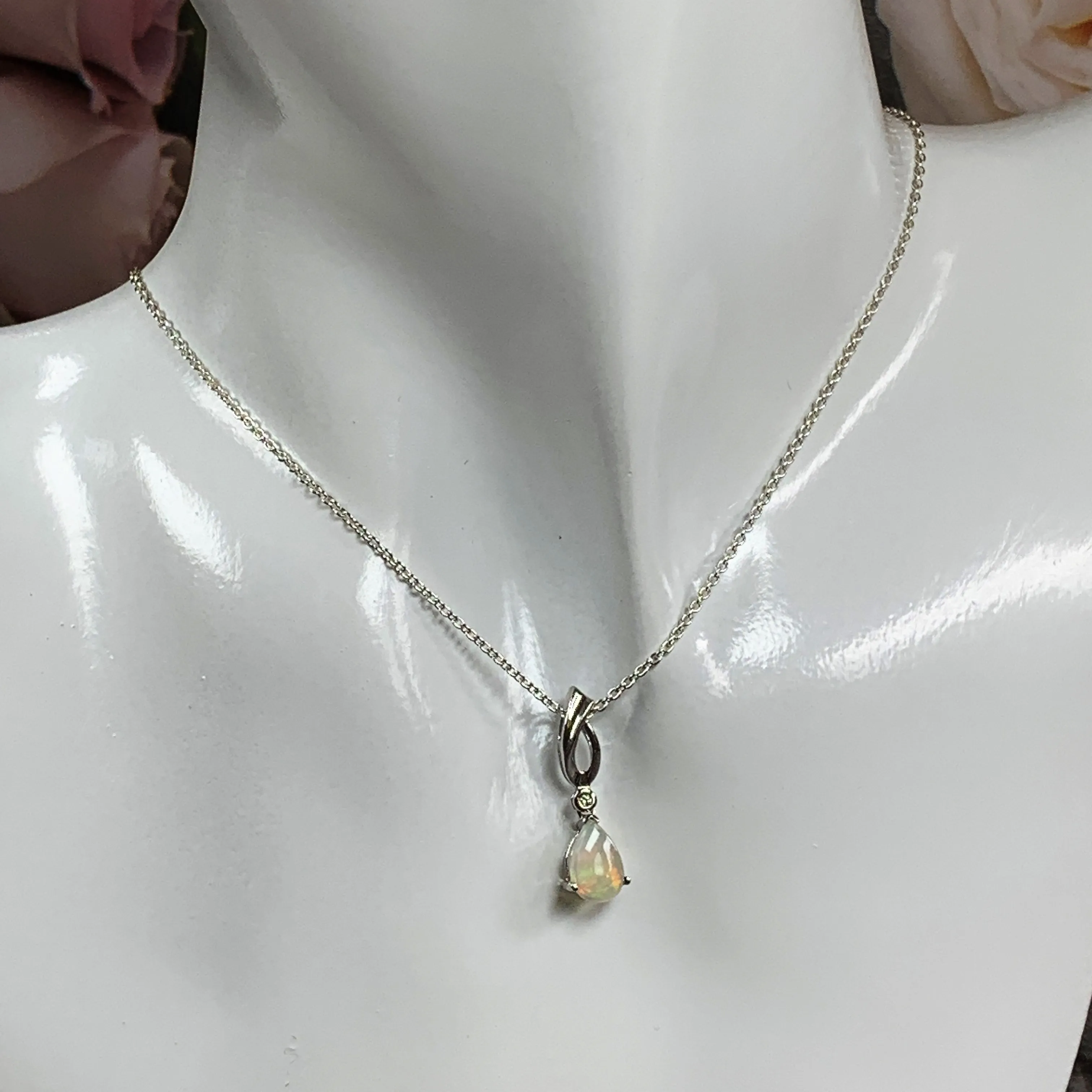 Sterling Silver Pear shape White Opal pendant