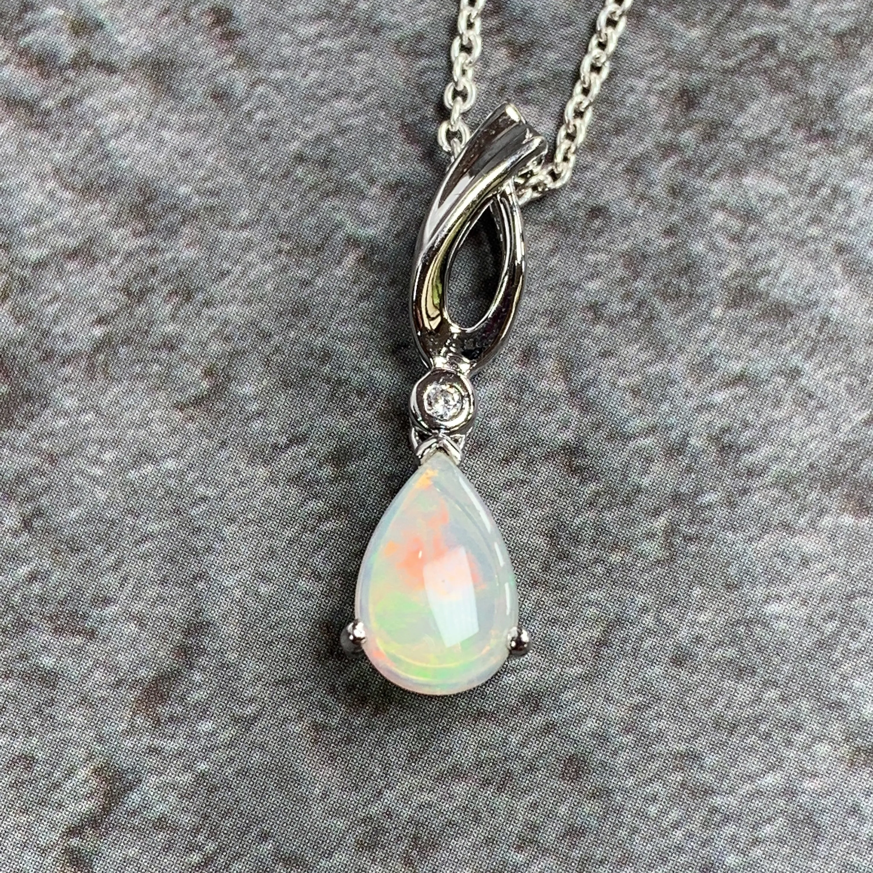 Sterling Silver Pear shape White Opal pendant