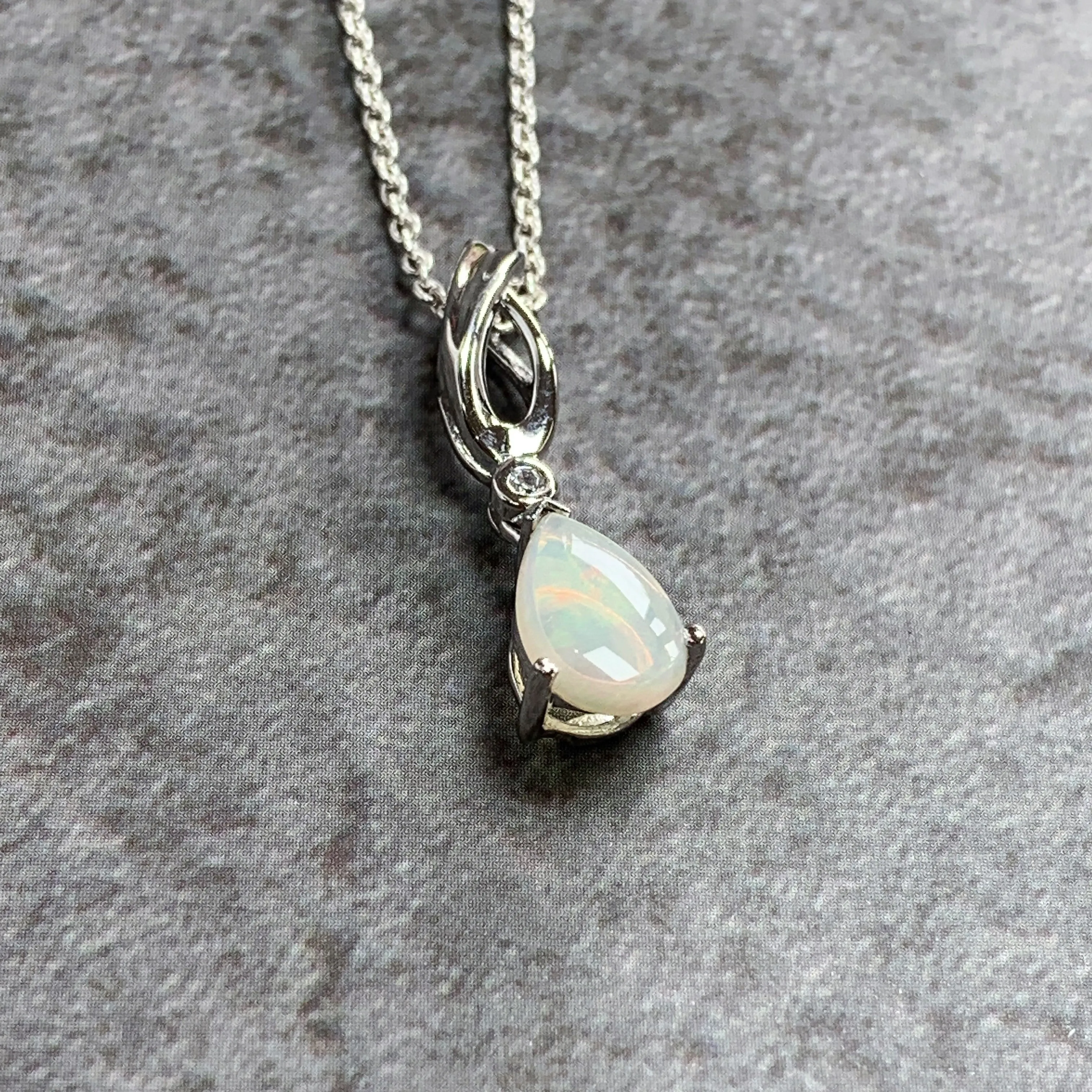 Sterling Silver Pear shape White Opal pendant