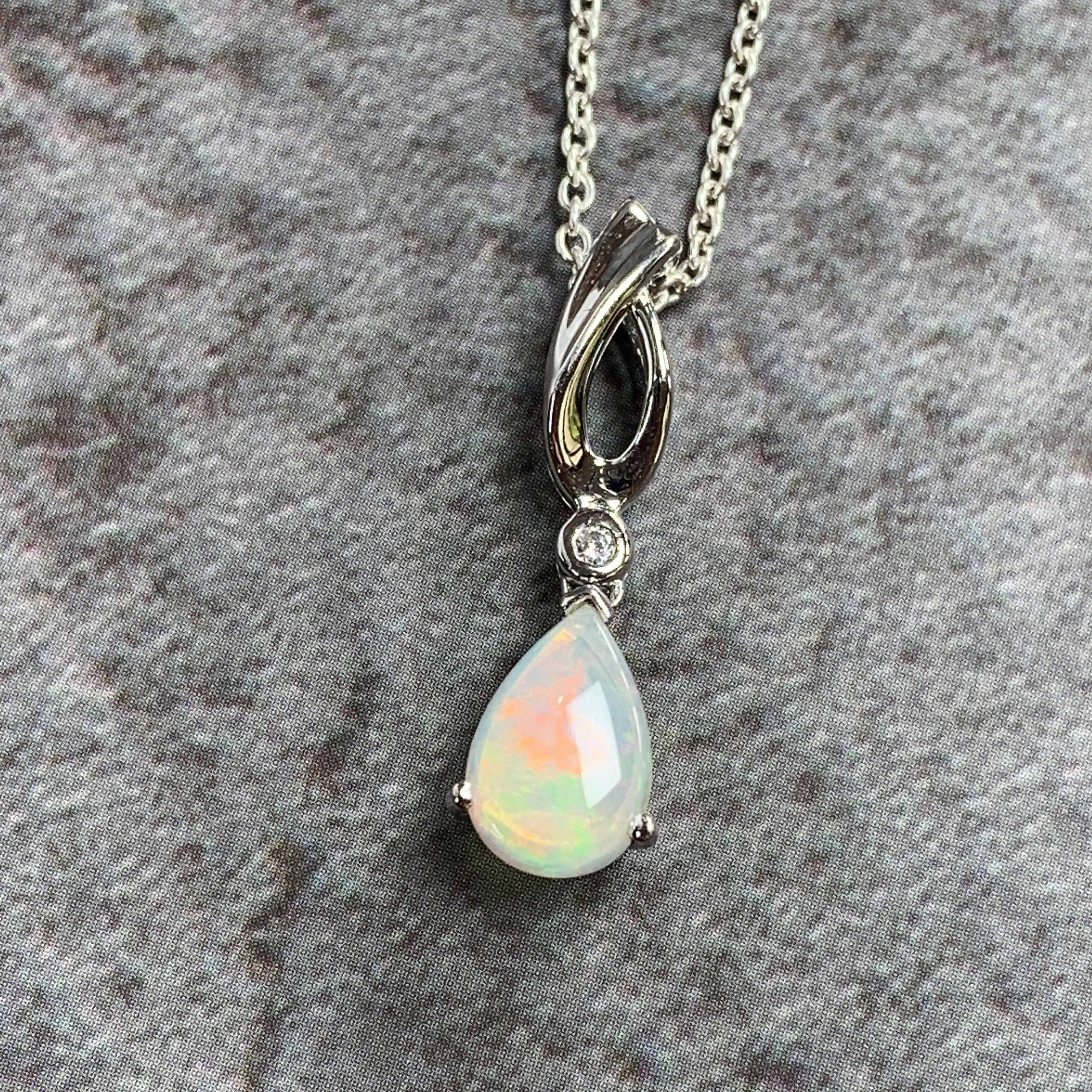 Sterling Silver Pear shape White Opal pendant