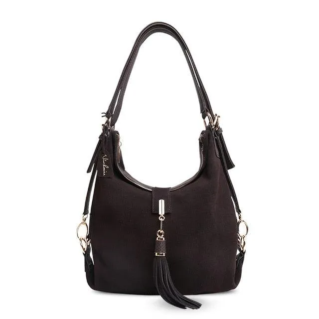Suede Leather Convertible Handbag Hobo Messenger Bag