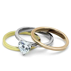Three Tone IP Gold & IP Rose Gold & High Polished) Stainless Steel Ring with AAA Grade CZ in Clear for Women Style TK1274
