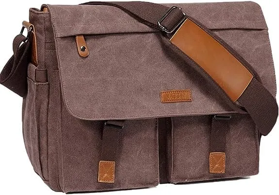 Vintage Leather Canvas Explorer Messenger Bag