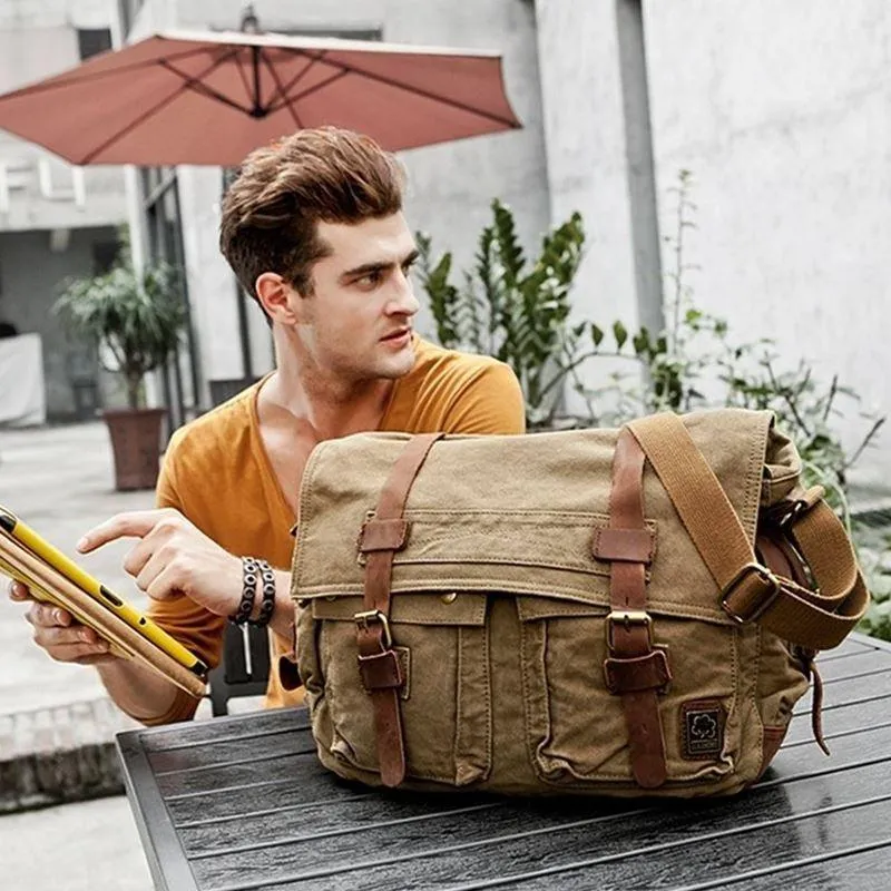 Waxed Canvas Messenger Bag Laptop Mens