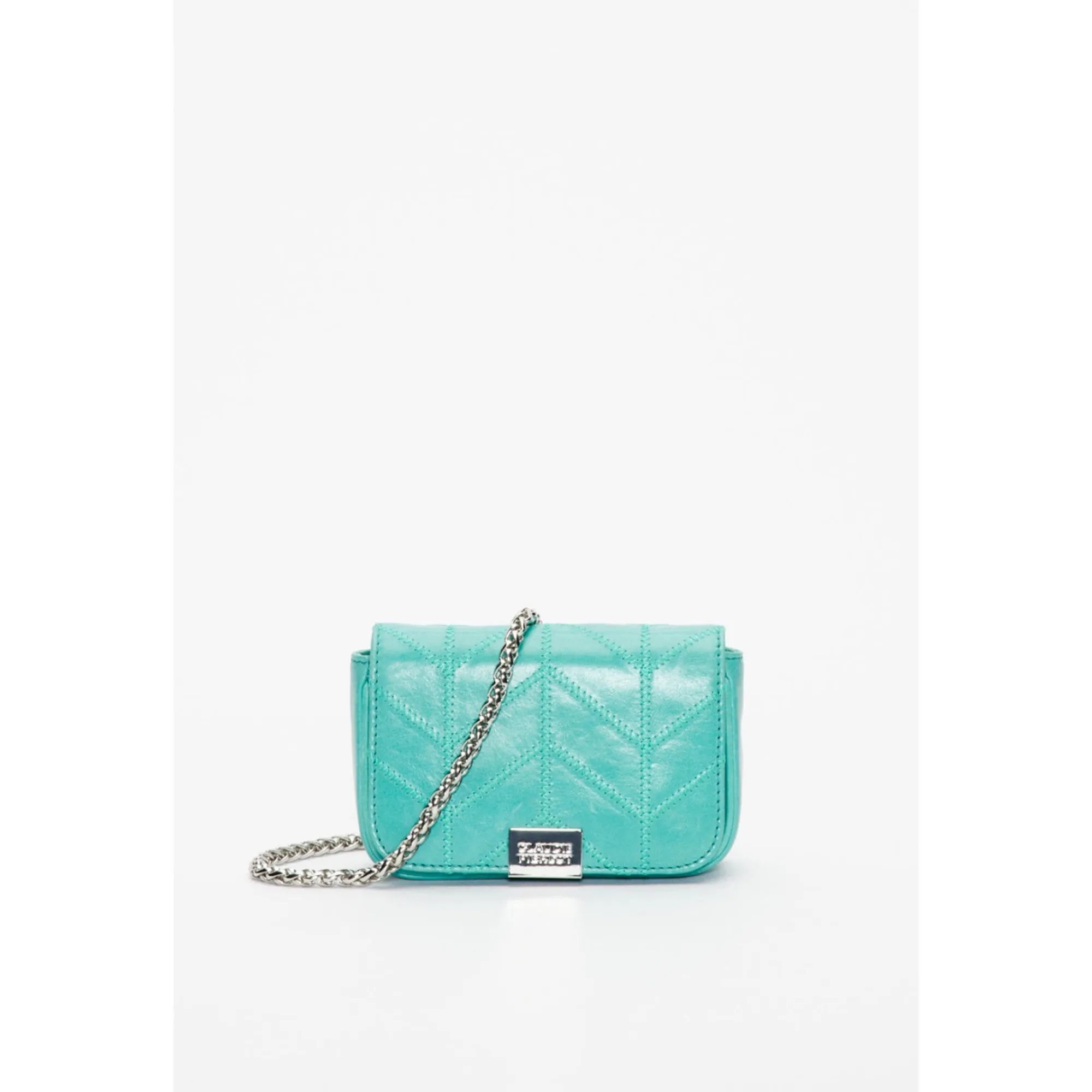 Women White Patent Leather Clutch Bag - Mint