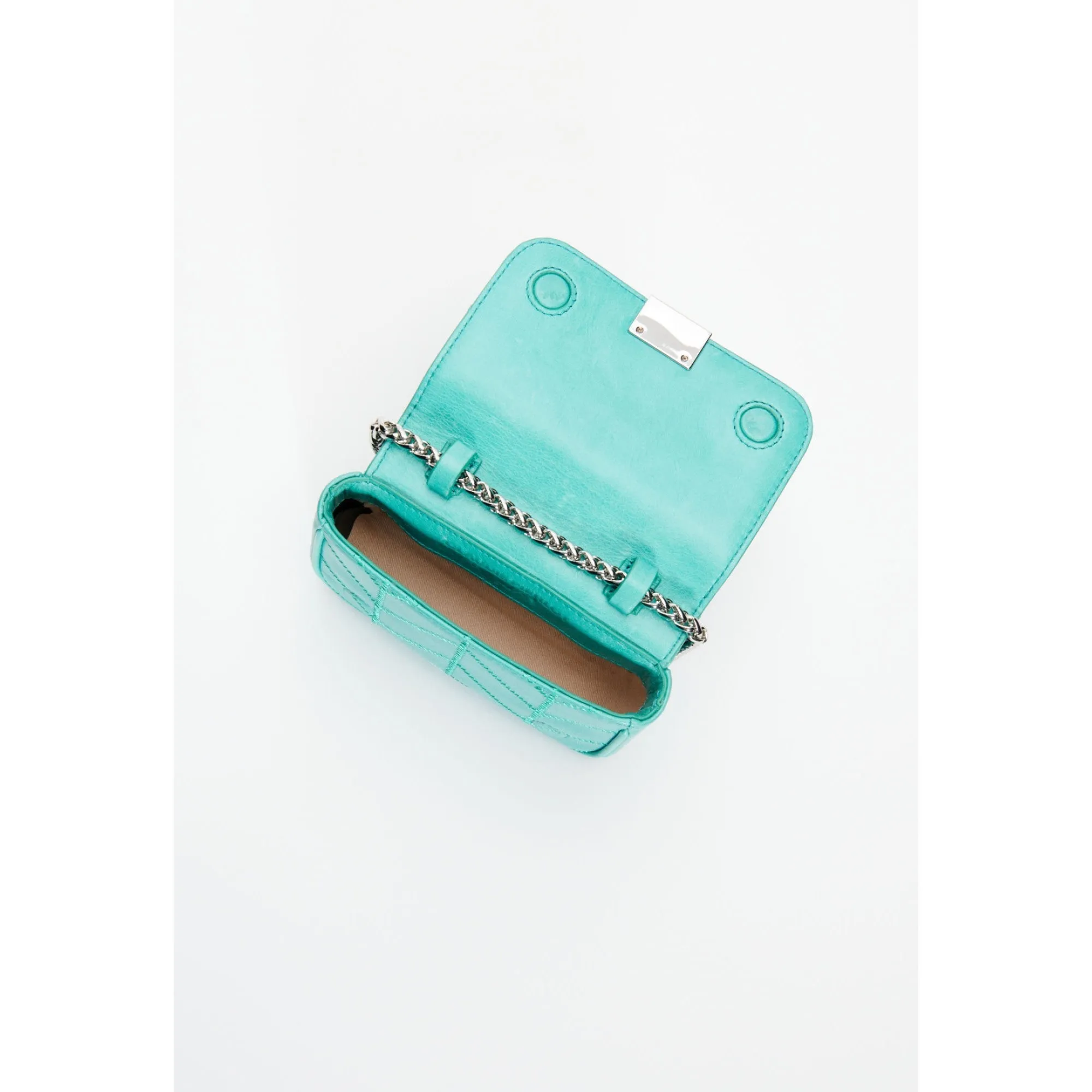Women White Patent Leather Clutch Bag - Mint