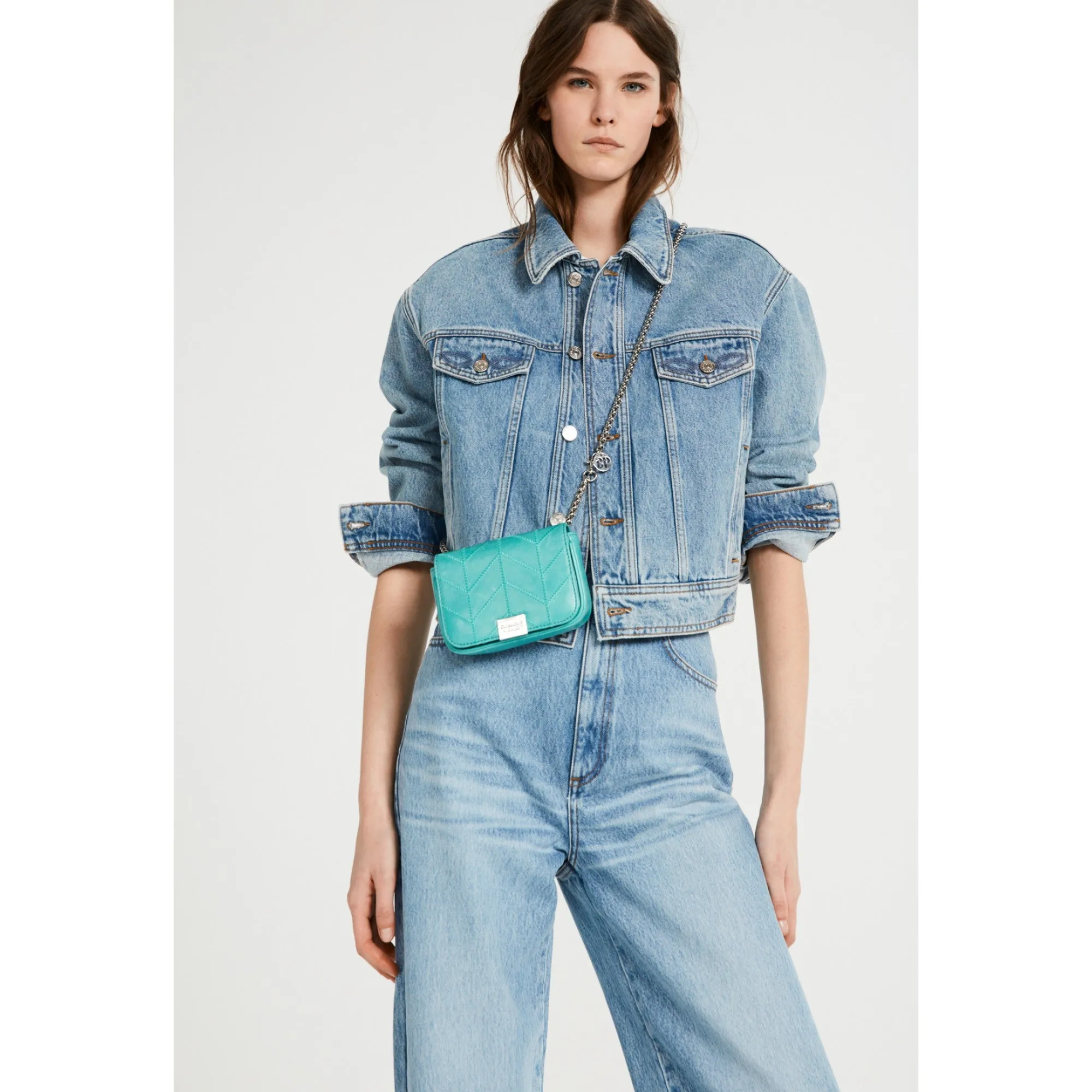 Women White Patent Leather Clutch Bag - Mint