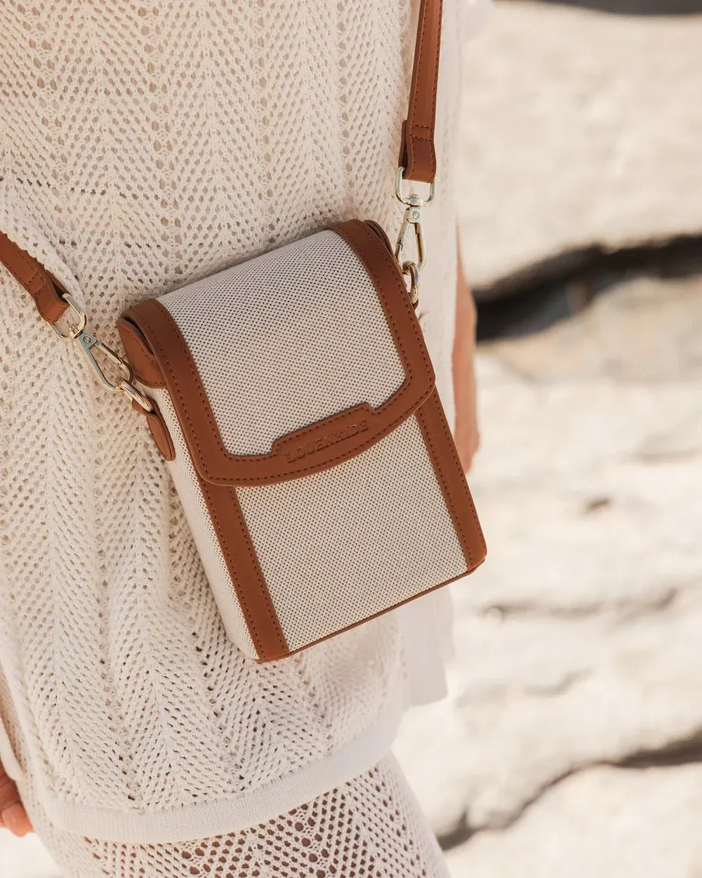 YOKO CANVAS PHONE BAG TAN